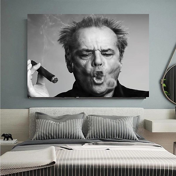 Canvasmålning Poster Jack Nicholson Cigarr Foto Svart Vit Väggkonst Ingen Ram (60x90cm) Betterlifefg