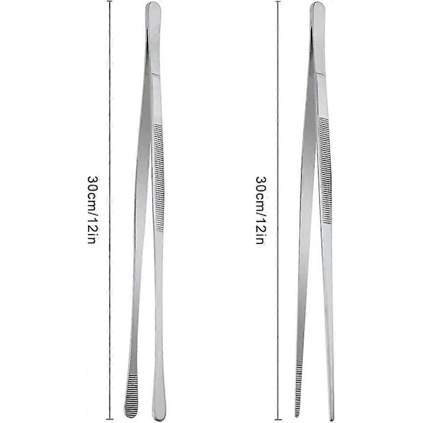 Kocktänger i rostfritt stål, långa, 2 stycken kocktänger i rostfritt stål, grilltänger tänger (30 cm)