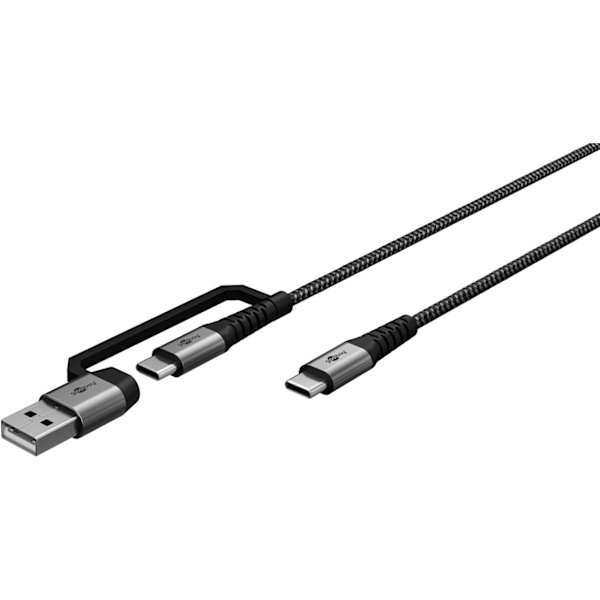 2-i-1 USB-tekstilkabel, romgrå/sølv, m