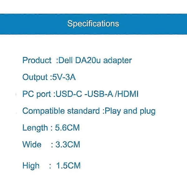 Dell DA20U -sovitin – USB-C–HDMI/USB-A – kytke ja käytä