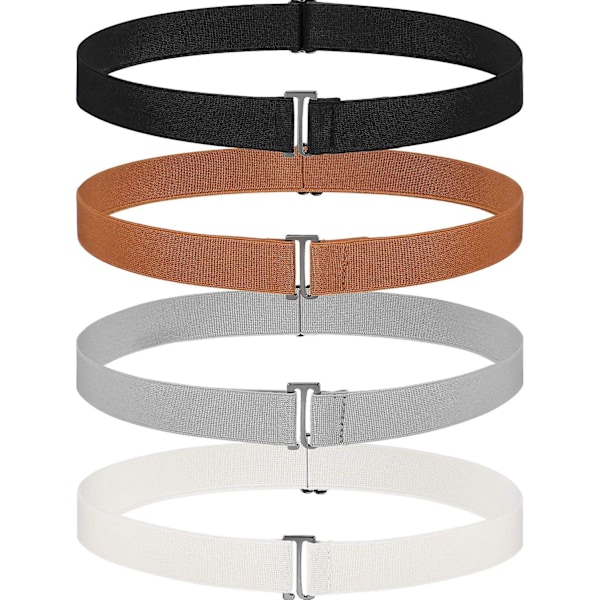 4 stk usynlige belter for damer, elastiske belter med flat spenne og elastisk strikk