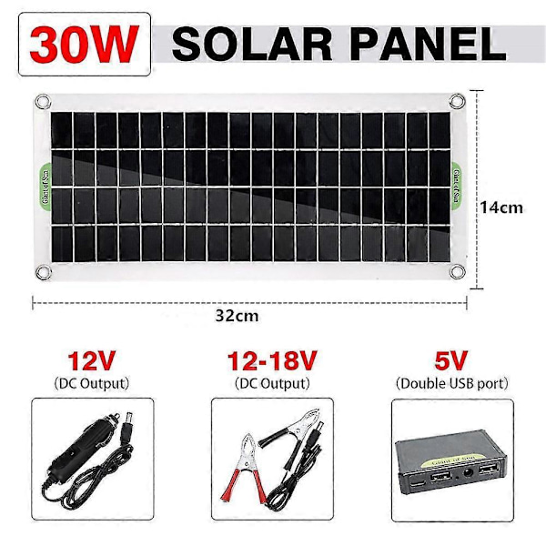 30W Polykristallin Solpanel Flexibel Solpanel För Camping Bil Resor Utomhus Nödkraft A