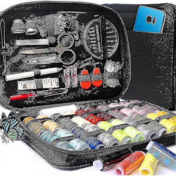 Sykit Premium Reparationsset - Komplett Nål- och Trådsats för Sömnad över 100 Tillbehör & 24-färgade Trådar - Sysatser för Vuxna för Snabba Fixar