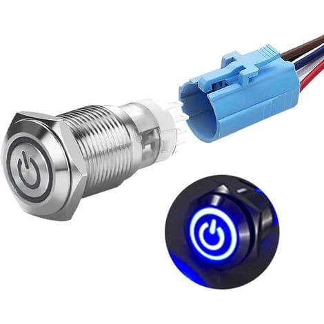 Vanntett selvlåsende trykknapp med LED - 16mm