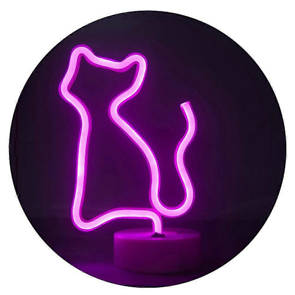 LED Rosa Katt Neonljusskyltar Rumsinredning Neonljus Skylt Nattlampor Inomhusdekor Batteri/USB-driven Ljusskylt Sängbordslampor Neonskyltar