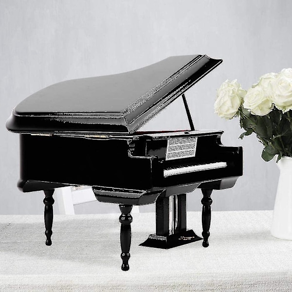 Miniatyrmodell av Storslaget Piano med Stol, Musikinstrument för Hemma- och Kontorsdekoration (Svart, Med
