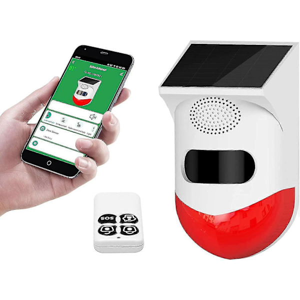 Solcellsdriven Stroboskoplarmslampa med Rörelsesensor Siren Utomhuslarmsiren med Fjärrkontroll