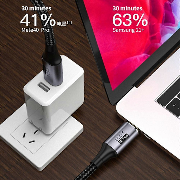 Tyyppi A 1,2 m 8K@60Hz 40Gbps USB 4.0 Thunderbolt 3 Tyyppi-Tyyppi PD 100W Nopea Lataus Datakaapeli
