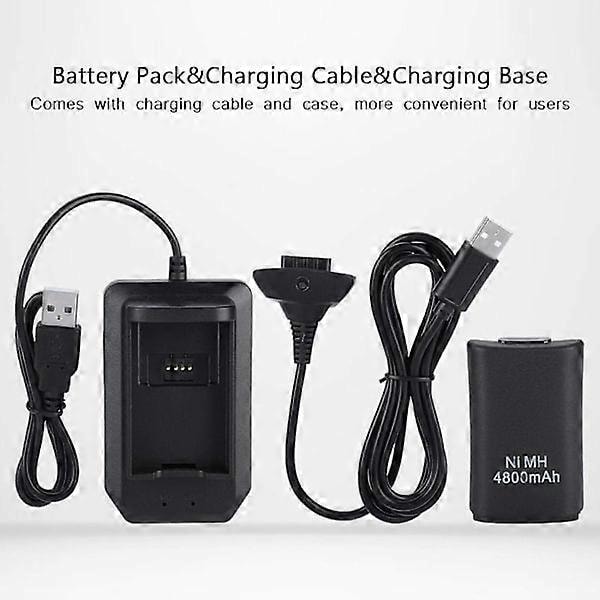 Sæt til Xbox 360 controller, 2*4800mAh batteri USB opladerkabel + opladningsbase