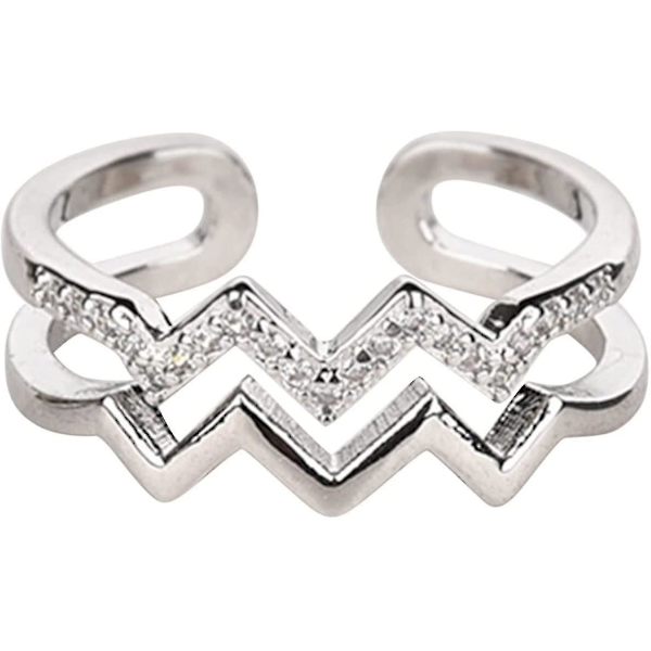 Dubbelvågig Ring, Justerbar Vågig Ring Minimalistisk Ring Present Till Hennes Vitguld