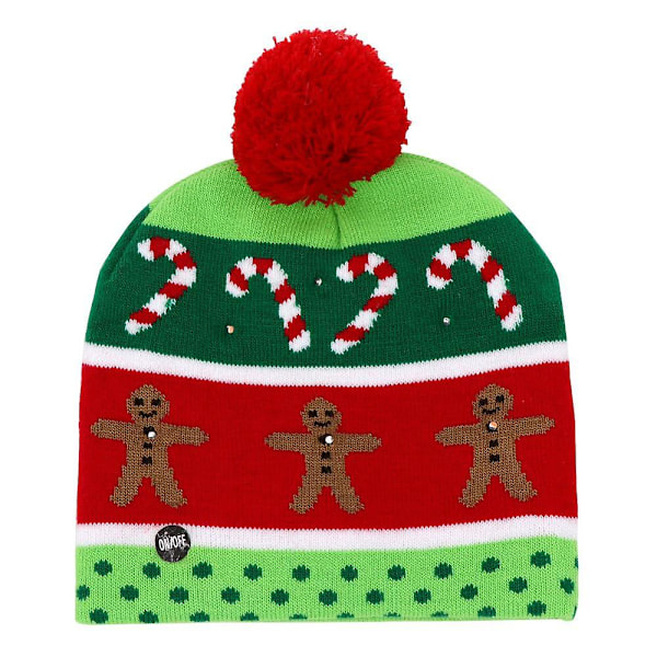 LED Knit Christmas Beanie Hat with Gingerbread Pattern - Cotton, Light-Up, Festive, Winter Wear