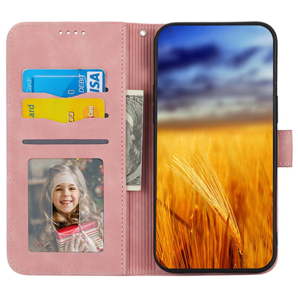 Flip Cover för OnePlus Nord 3 5G/Ace 2V, Linjer Präglad Plånboks Stativ Mobil Läderfodral färg:Rosa