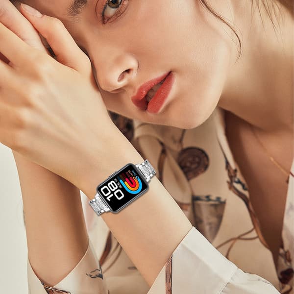 Slank diamant rustfrit stål urrem kompatibel med Huawei Band 8/9/10 sølv