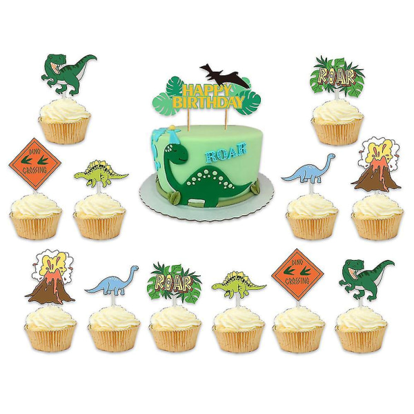 Dinosaur Festpynt,Dino Fødselsdagspynt,grøn Dino Party Ballon Kit Med Dinosaur Balloner,tillykke med fødselsdagen Banner,kage Toppers,børn Jungl