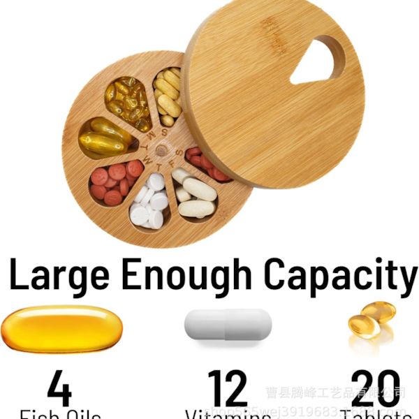 Träpillerlåda 7 dagar anpassad case organizer behållare av naturligt trä -