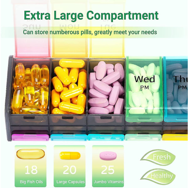 Extra Large Pill Organizer 2 gånger om dagen, Pill Box 7 Day Weekly Pill Box Organizer, Am Pm Case Pillbehållare med 14 Xl fack för alla mediciner