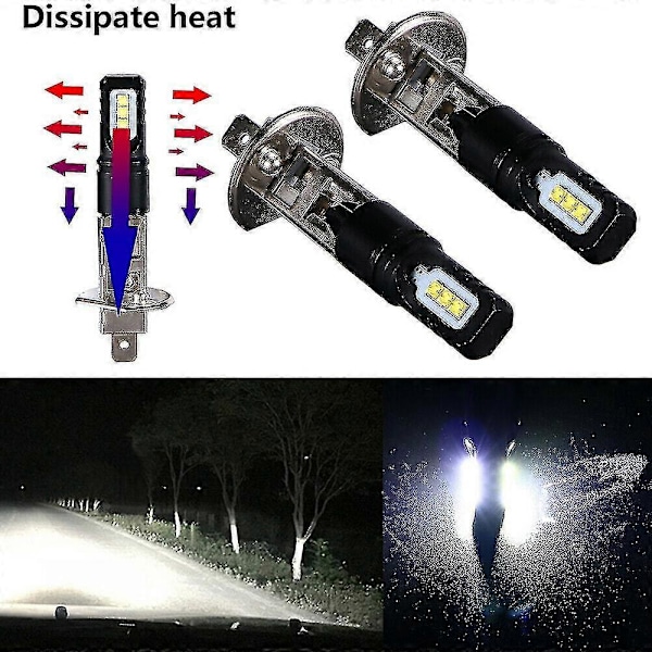 2 X H1 6000k Super Lys Hvid 6000lm Drl Led Forlygte Sæt Fjernlys
