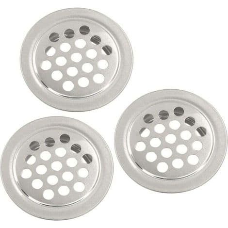Ventilationsrist i rustfrit stål, 25 mm diameter, 1 rund net i rustfrit stål, velegnet til køkkenskabsventiler
