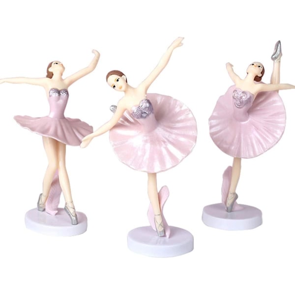 3 st Rosa Dansande Ballerina Girl Figurine, Miniatyr Ballerina Girl Figure Collection Lekset Dockleksak, Ballerina Girl Cake Topper, Ballerina Girl Pl