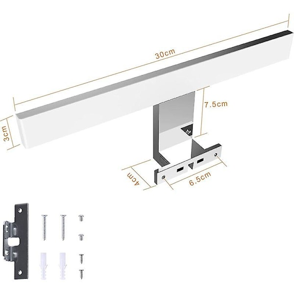 LED-peilivalaisimet kylpyhuoneeseen 5W 500 lumenia, kylpyhuoneen valaisin 30cm kylmä valkoinen 6000K, IP44 vedenkestävä kylpyhuoneen seinävalaisin peilille, ei välkky