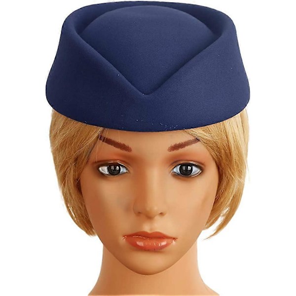 Stewardesse Hat i Uldfelt - Pillbox Hat til Kvinder - Flyvehostesse Cosplay Kostume