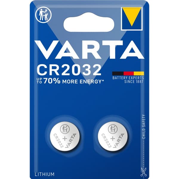 CR2032 3V Litium Knappcellebatteri 2-pakning