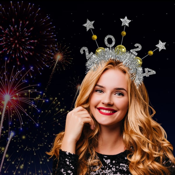 2024 godt nytår pandebånd Tiara Glitter Star fyrværkeri pandebånd med glitter nytårs hårbøjle gold