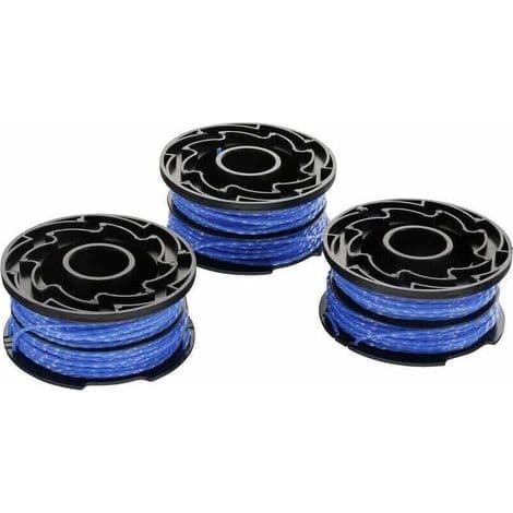BLACK+DECKER 3-pakkerstatningsspoler for gresstrimmere, Reflex Plus automatisk matespole, 3 x 12m nylonsnor, 1,5 mm diameter snor, A6441X3-XJ Blu