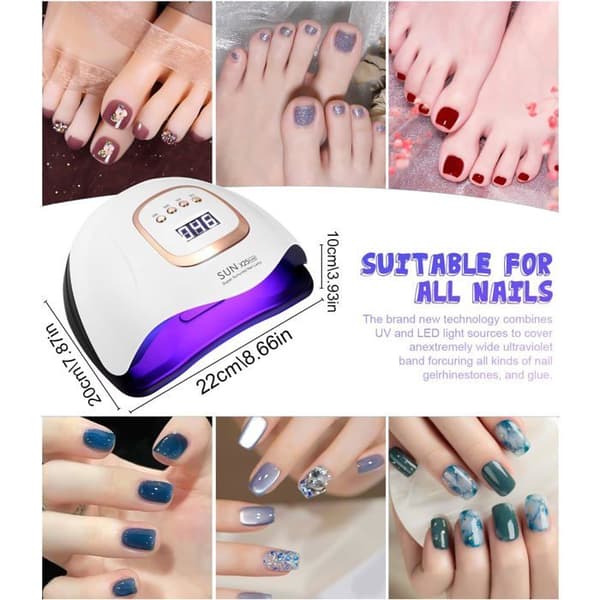 UV LED Gellampa, 380W Nagelmaskin med Digital Display, Automatisk Sensor, 4 Timerinställningar, 81 Pärlor