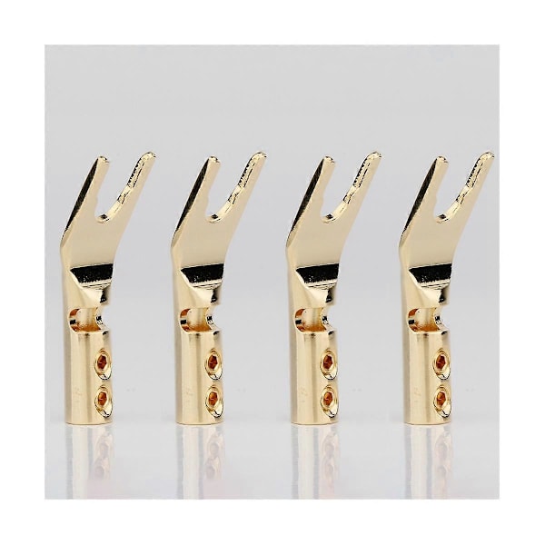 8 stk HIFI Banan Y Spade Y Forgylte Ren Kobber Skruegaffel HiFi Høytaler Spadekontakt Plugger-Si