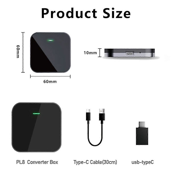 Kablet til trådløs adapterboks 2-i-1 Carplay og Android Auto Mini-boks for USB/Type C Dongle Plug an