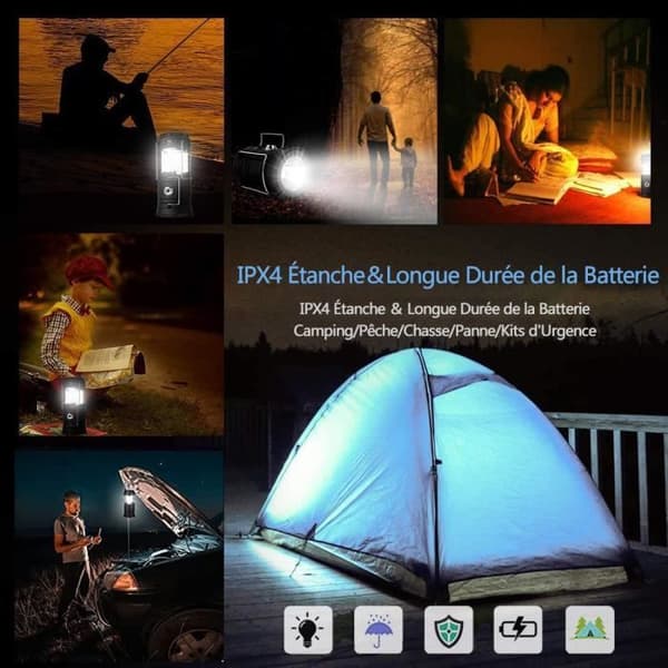 Sammenleggbar LED-campinglampe - Multifunksjonell teltlampe - 360° belysning - Oppladbart batteri - IPX4 vanntett