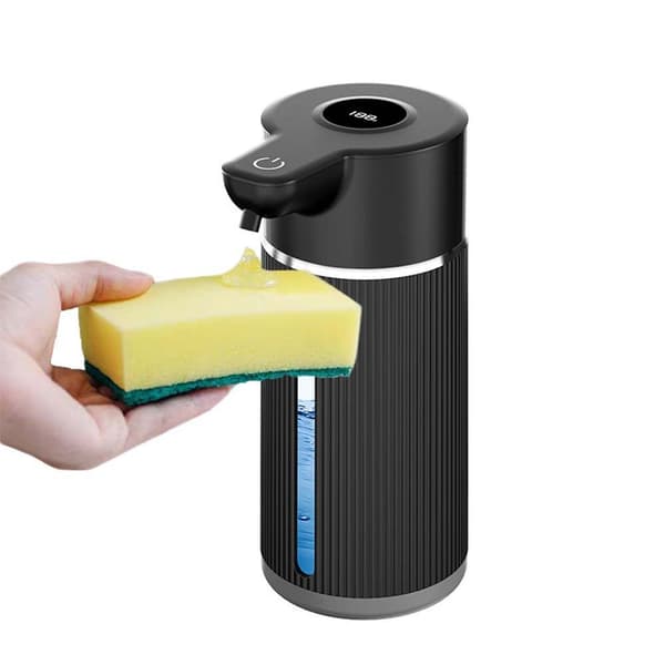 Automatisk sæbedispenser med skærm, drypfri design, perfekt til køkken, badeværelse og hotel - 420ml Sort