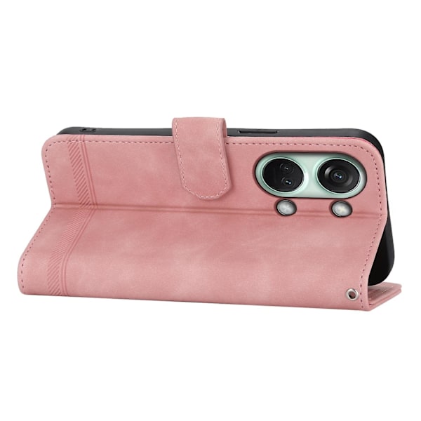 Flip Cover för OnePlus Nord 3 5G/Ace 2V, Linjer Präglad Plånboks Stativ Mobil Läderfodral färg:Rosa