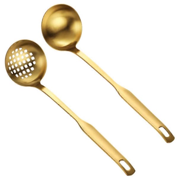 Guld Suppeske & Si-Sæt, Lang Skaft Rustfrit Stål Køkkenudstyr Kogeudstyr Serveringsske, til C