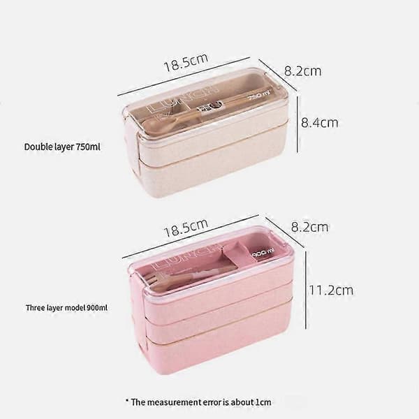 Bärbar Bento Box, 3-lagers Lunchlåda, 900ml Vetehalm Matlåda Beige