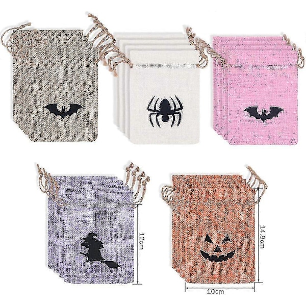 20 st Halloween Presentpåsar med Dragsko - Färgglada Jutesäckar för Godis!