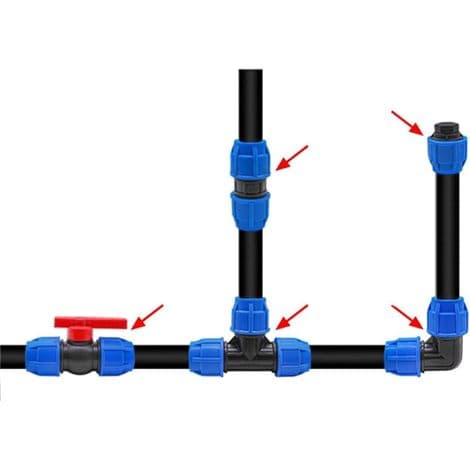 32 mm x 32 mm hurtigkobling i plast, egnet for PPR-, PE-, PVC- og andre slanger, tilbehør til hagevanning