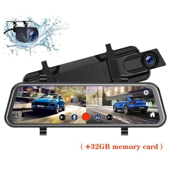 Bil Dashcam Bakspejl 10 Tommer Touchskærm 1080P Front- og Bagkamera