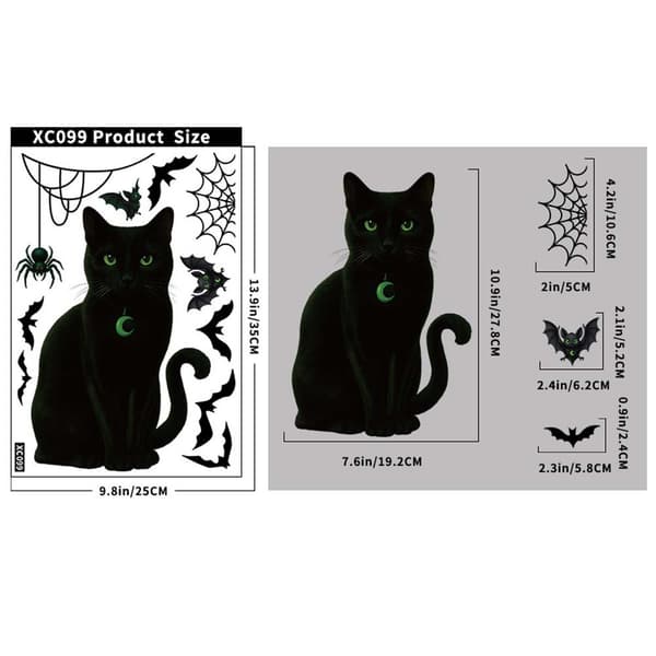 Sort kat og flagermus statisk glassticker - 2-pak, Halloween-dekoration