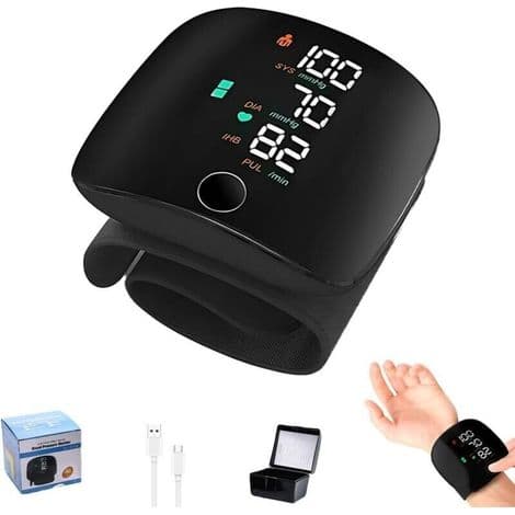 Håndledsblodtryksmåler - Digital blodtryksmåler med LED-display - Justerbar manchet (13,5 cm-19,5 cm), 2 brugerhukommelse - 99 x 2 aflæsningshukommelse