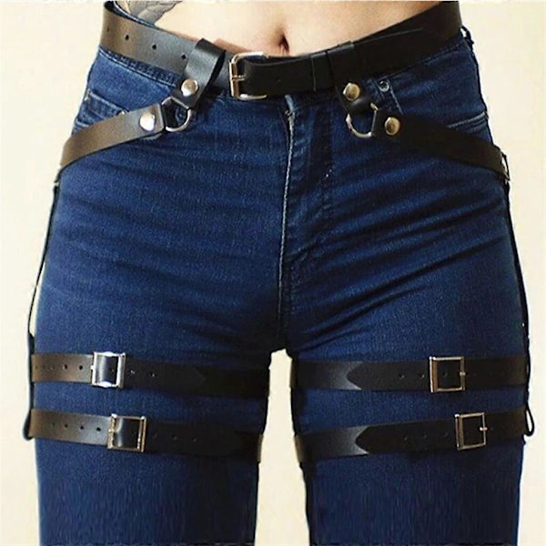 Nahkainen Vyö, Vyötärövyö, Jalkalenkki, Punk Goth -tyylinen Suspender-nauha