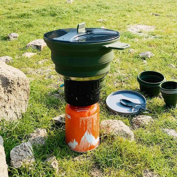 Udendørs Foldbar Gryde Silikone Vandregryde Bærbar Picnic Gryde Rustfrit Stål Campingkomfur