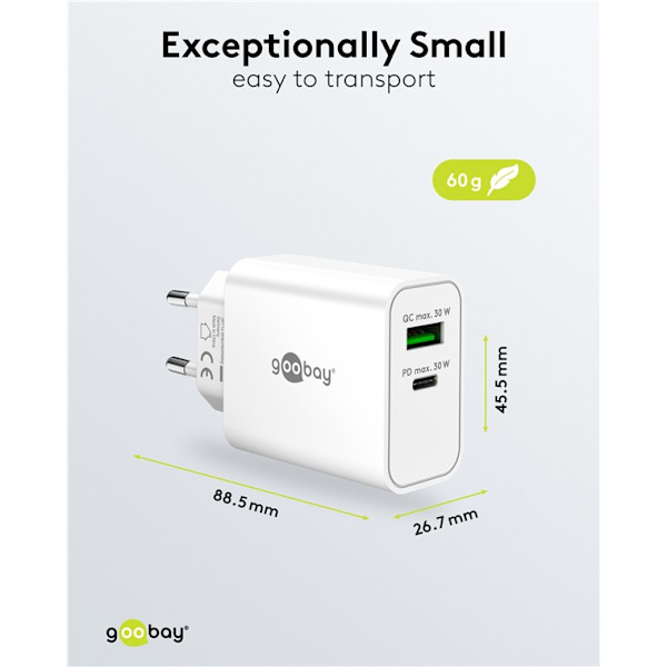 USB-C™ PD GaN Dual Fast Charger (30 W) White
