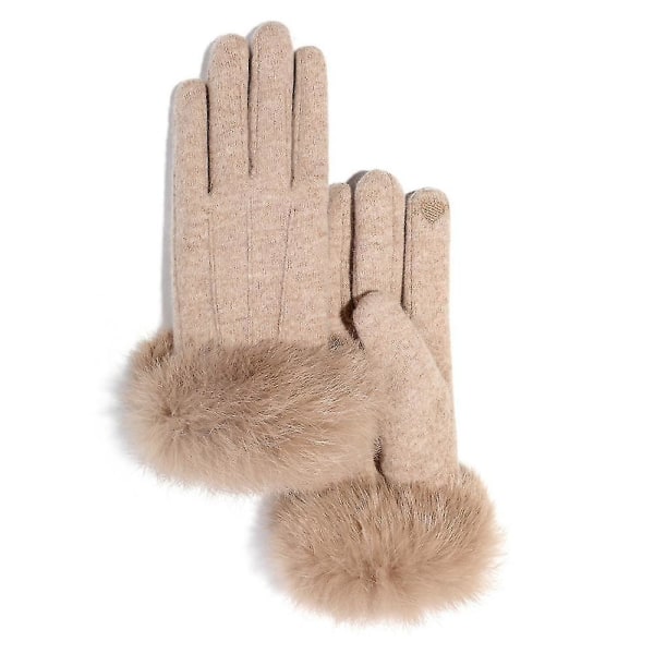 Cashmere handskar Dam vinter kalltäta pekskärmshandskar Dubbellagers förtjockade varma handskar
