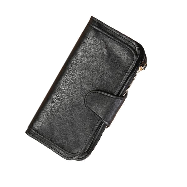 Elegant Leather Women's Wallet - Practical Mobile Bag with Card Holder Black