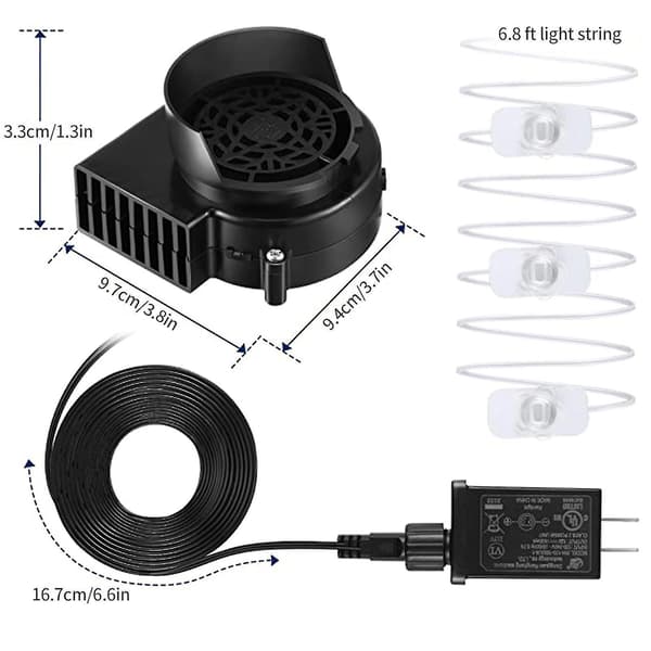 Oppustningsblæser, Ekstra ventilatormotor til oppustelig havepynt, 1,0A ventilator til have, Halloween og jul, 10,2V/1,0A adapter