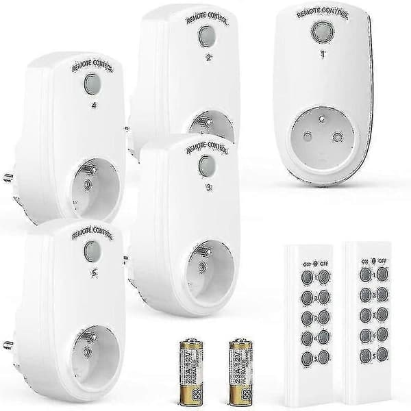 Set med 5 Elektriska Programmerbara Uttag, Trådlöst Fjärrkontrolluttag med 2 Fjärrkontroller 2 Batte