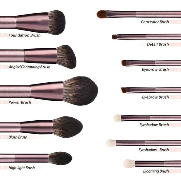 Makeupbørstesæt - Professionel - Lilla - 12 dele - Nylon - Træ
