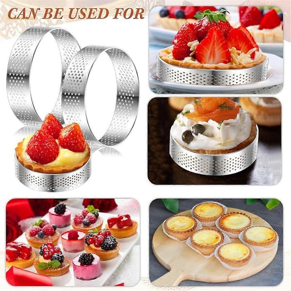 20 stk 7,6 cm Perforerte Terteringer Runde Terteringer Rustfritt Stål Terteringer for Baking Nonstick Me
